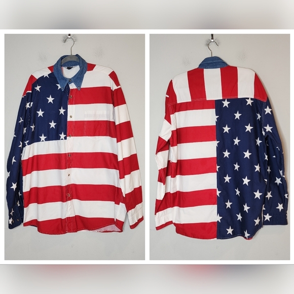 ROPER Men's American Flag Long-Sleeve  Western Shirt. Size Large - Picture 1 of 16